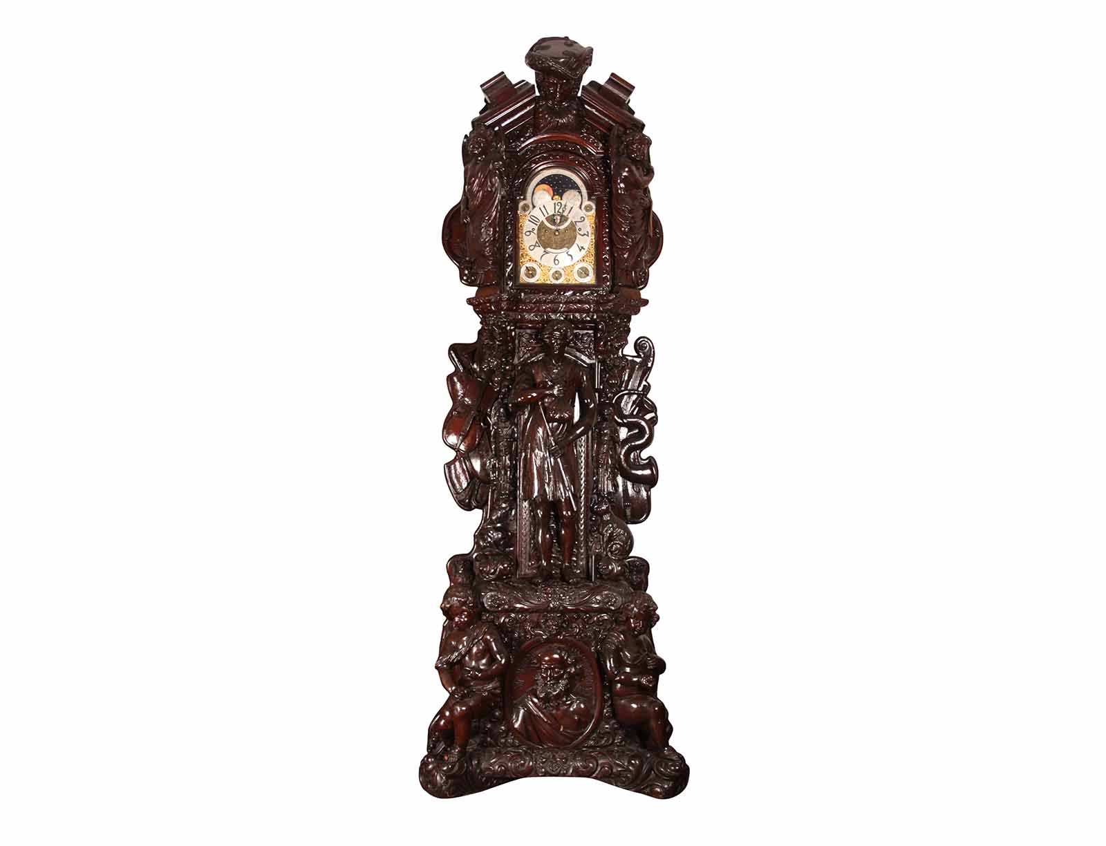 Tall case clock carved with scenes of Dick Whittington and his cat chimes at Fontaine Sept. 23-24