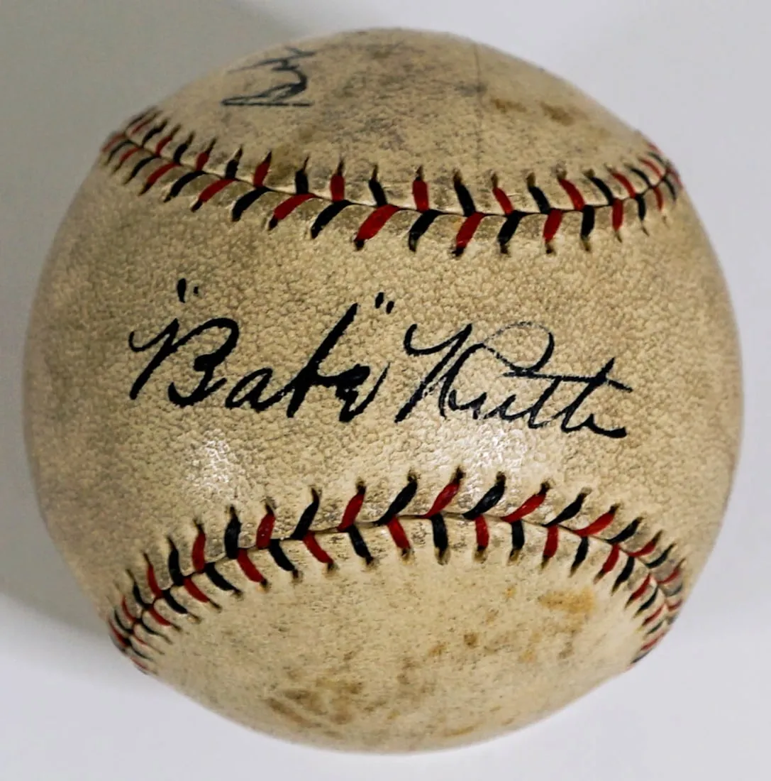 Baseball signed in October 1924 by Babe Ruth and Bob Meusel, $50,000-$60,000 at Grant Zahajko Auctions.