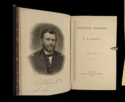 Detail from lot featuring a first edition copy of ‘The Personal Memoirs of Ulysses S Grant,’ estimated at $1,500-$3,000 at Schlib Antiquarian Rare Books.