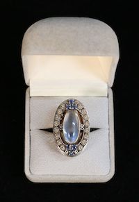 Tiffany & Co. 14K gold, moonstone and sapphire ring, estimated at $3,000-$4,000 at Willow Auction House.