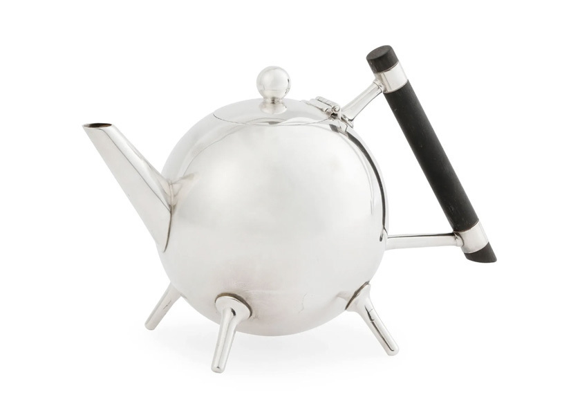 A fine example of Christopher Dresser’s Japanese teapots is this spherical teapot for James Dixon & Sons, having a lozenge mark for 1880 and an ebony handle, which achieved $12,145 plus the buyer’s premium in November 2020. Image courtesy of Lyon & Turnbull and LiveAuctioneers.