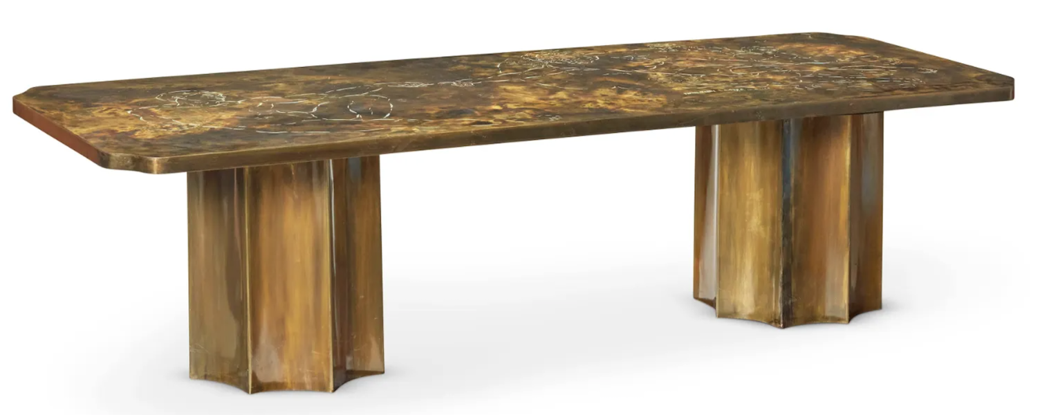 A circa-1965 Creation of Man coffee table by Philip and Kelvin LaVerne sold for $4,500 plus the buyer’s premium in April 2023. Image courtesy of John Moran Auctioneers, Inc. and LiveAuctioneers.