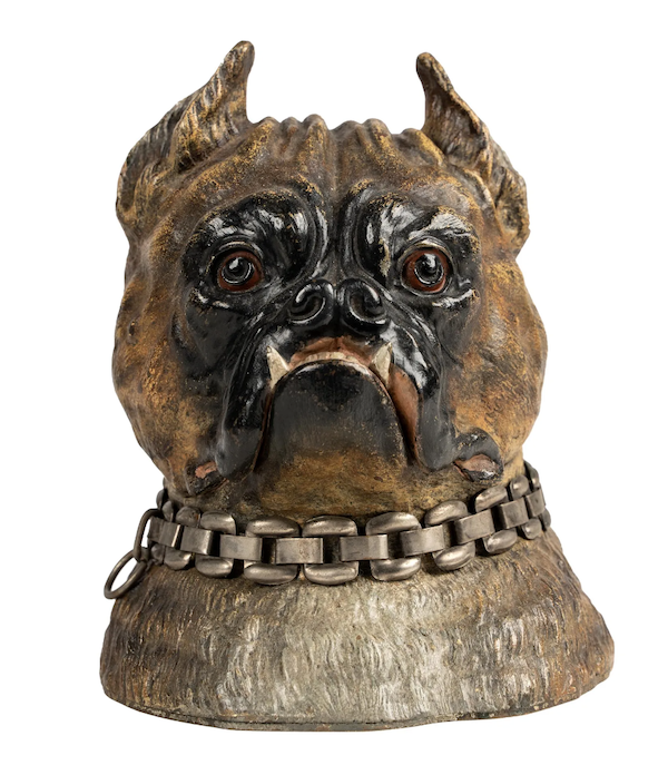 A Franz Bergman cold-painted bronze inkwell in the form of a bulldog fetched $1,600 plus the buyer’s premium in December 2021. Image courtesy of Abell Auction and LiveAuctioneers.