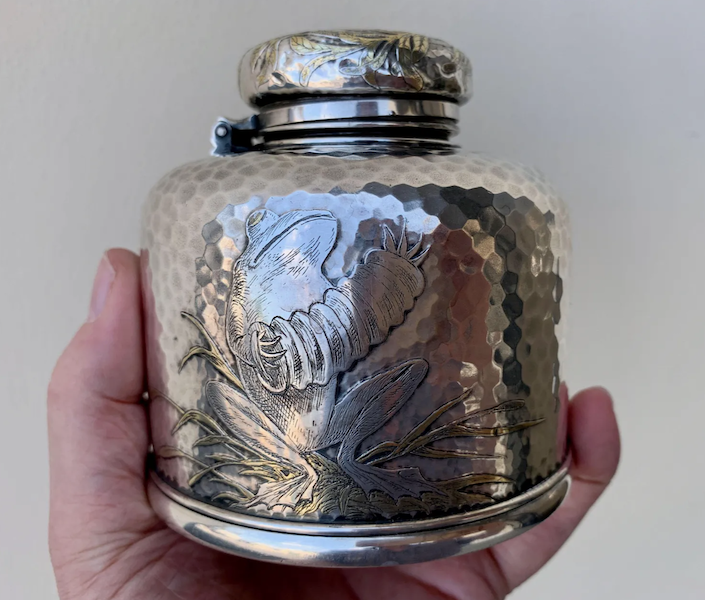A Tiffany & Co. sterling silver Playing Frogs inkwell brought $7,500 plus the buyer’s premium in September 2022. Image courtesy of Treasureseeker Auctions LLC and LiveAuctioneers.