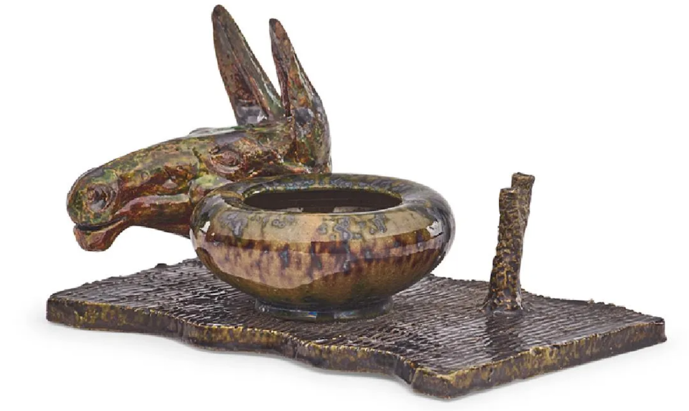 This mule-head inkwell by George Ohr made $2,600 plus the buyer’s premium in November 2019. Image courtesy of Rago Arts and Auction Center and LiveAuctioneers.