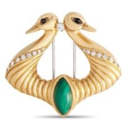 Hermès 18K gold, diamond and malachite swan brooch, estimated at $8,000-$10,000 at Jasper52.