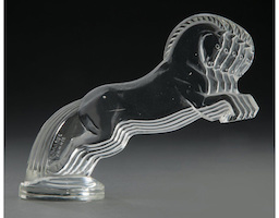 R. Lalique clear glass Cinq Chevaux mascot (aka hood ornament), estimated at $7,000-$9,000 at Heritage Auctions.