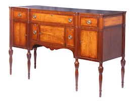 Federal period Sheraton sideboard made for U.S. Navy Captain Joseph Whitmore of Newburyport, Massachusetts, estimated at $6,000-$8,500 at Thomaston Place Auction Galleries.