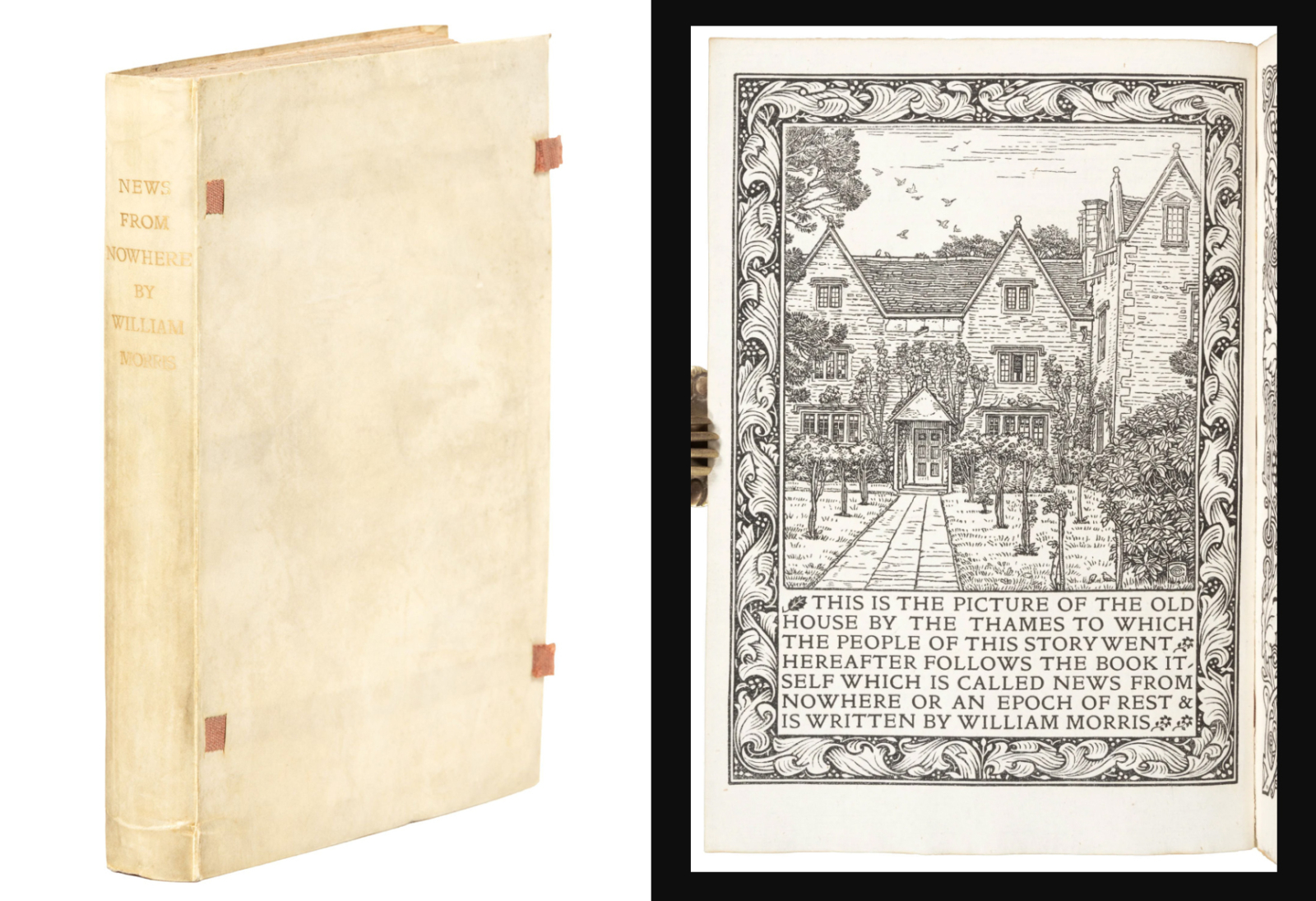 Thomas B. Mosher’s copy of the Morris-written News from Nowhere..., published by Kelmscott Press, earned $9,500 plus the buyer’s premium in September 2023. Image courtesy of PBA Galleries and LiveAuctioneers.