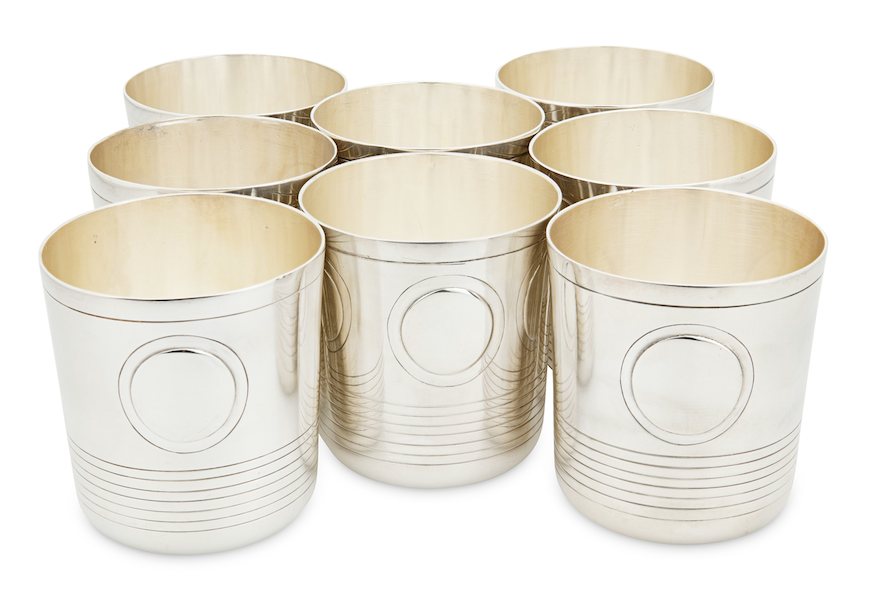 Eight-piece set of William Spratling sterling silver highball glasses, $7,500