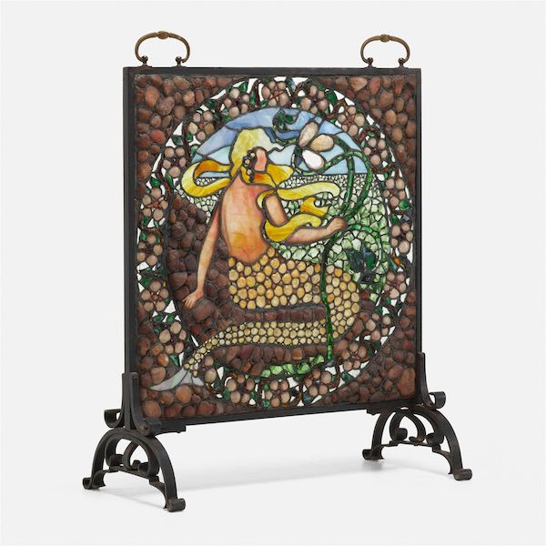 Fire screen with mermaid by Walter Cole Brigham, which hammered for $20,000 and sold for $25,200 with buyer’s premium at Toomey & Co.