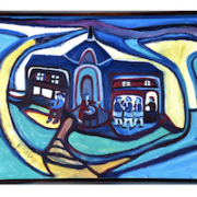 Rev. Johnnie Swearingen’s “Blue Church” achieved $7,000 plus the buyer’s premium in August 2023. Image courtesy of Slotin Folk Art and LiveAuctioneers.