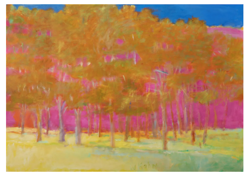 ‘Against a Dark Blue Sky II,’ a 1998 Wolf Kahn oil on canvas, handily outperformed its high estimate when it sold for $90,000 plus the buyer’s premium in May 2022. Image courtesy of Hindman and LiveAuctioneers.