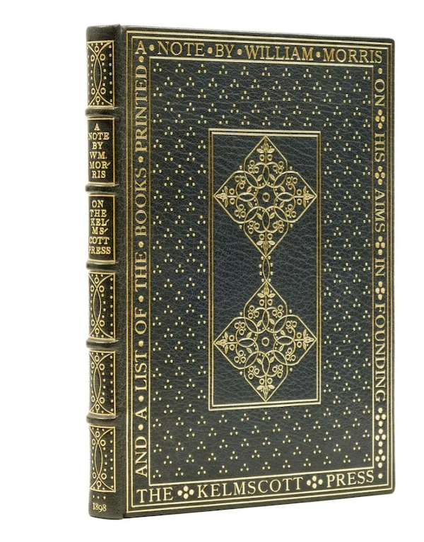 Kelmscott Press’s final title was William Morris’s A Note On His Aims in Founding the Kelmscott Press…, which took £3,800 ($4,614) plus the buyer’s premium in May 2022. Image courtesy of Forum Auctions and LiveAuctioneers.