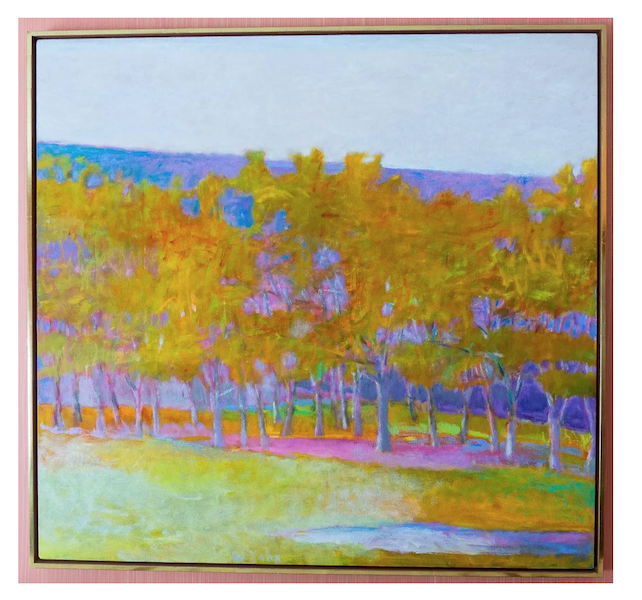 Wolf Kahn exuberantly embraces color in ‘A Grove Against a Hillside’ from 1994, which earned $95,000 plus the buyer’s premium in July 2021. Image courtesy of Mark Lawson Antiques, Inc. and LiveAuctioneers.