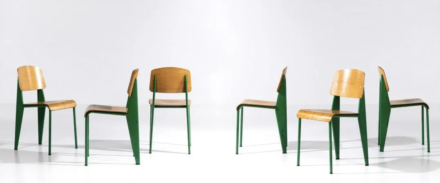 A set of six Jean Prouvé Métropole N.305 Standard chairs earned €130,000 ($137,134) plus the buyer’s premium in October 2022. Image courtesy of Piasa and LiveAuctioneers.