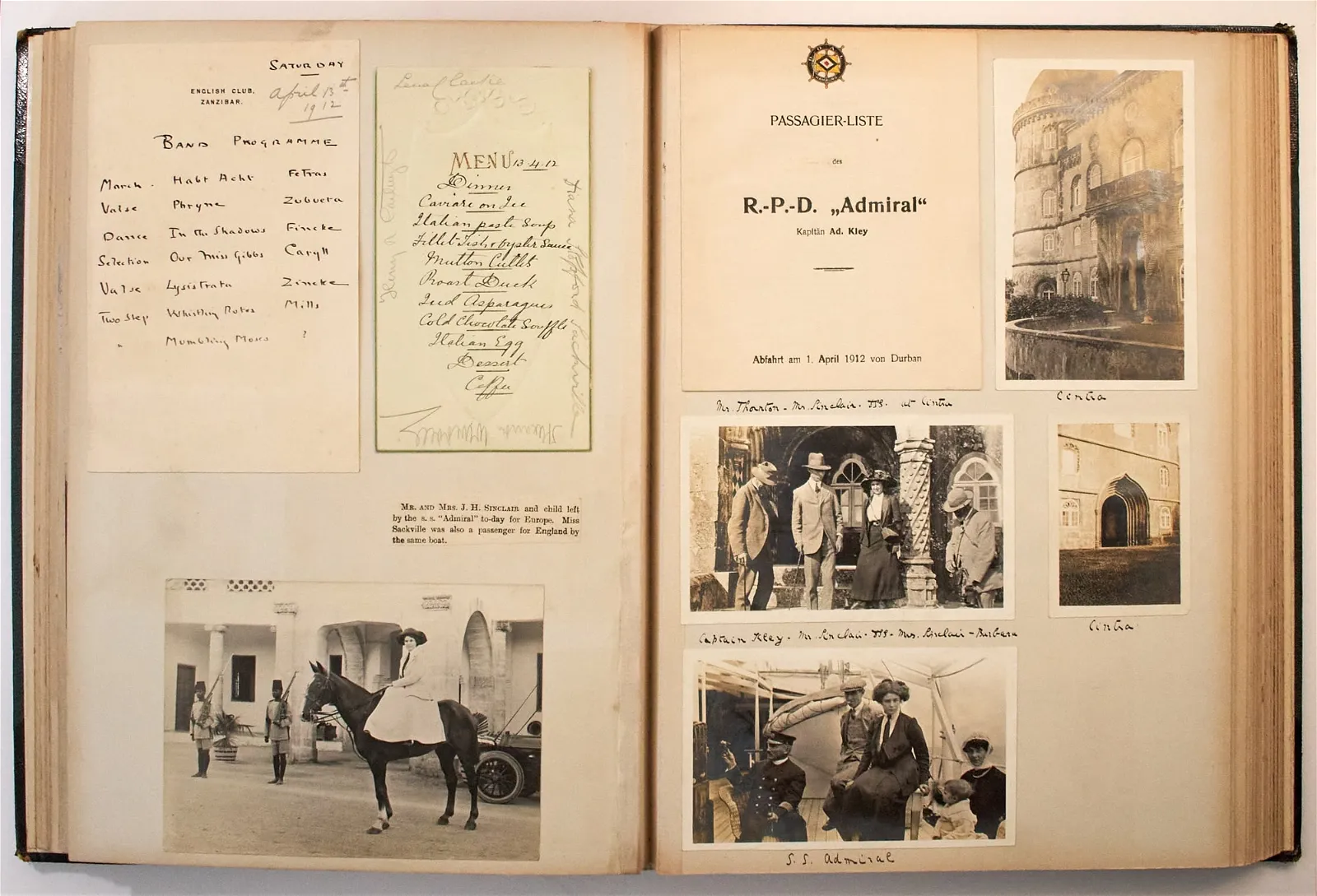 A memory album compiled by the staff or family of British Consul-General Edward Clarke, 1910-1911 Zanzibar; $9,500 ($12,445 with buyer’s premium) at Doyle.
