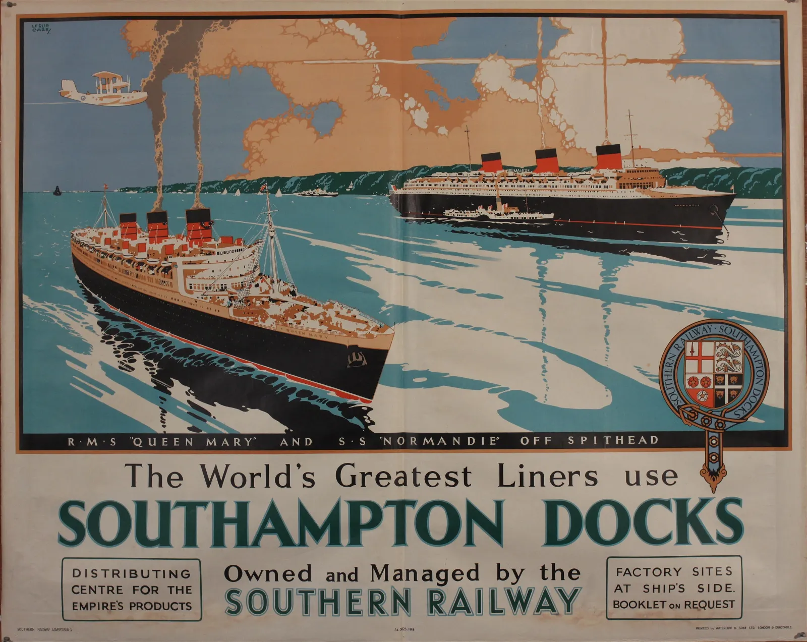 The World's Greatest Liners Use Southampton Docks featuring RMS Queen Mary and SS Normandie" Estimate £5,000-£6,000 ($6,130-$7,356) at Onslows Auctioneers.