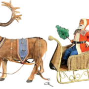 Huge Clockwork Santa In Moss Sleigh with Reindeer, $12,000-$18,000 at Bertoia Auctions.