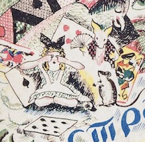 Detail from the cover of Alice Liddell Hargreaves’s copy of Vladimir Nabokov’s 1923 translation of ‘Alice’s Adventures in Wonderland,’ signed by her, estimated at $10,000-$15,000 at Potter & Potter.
