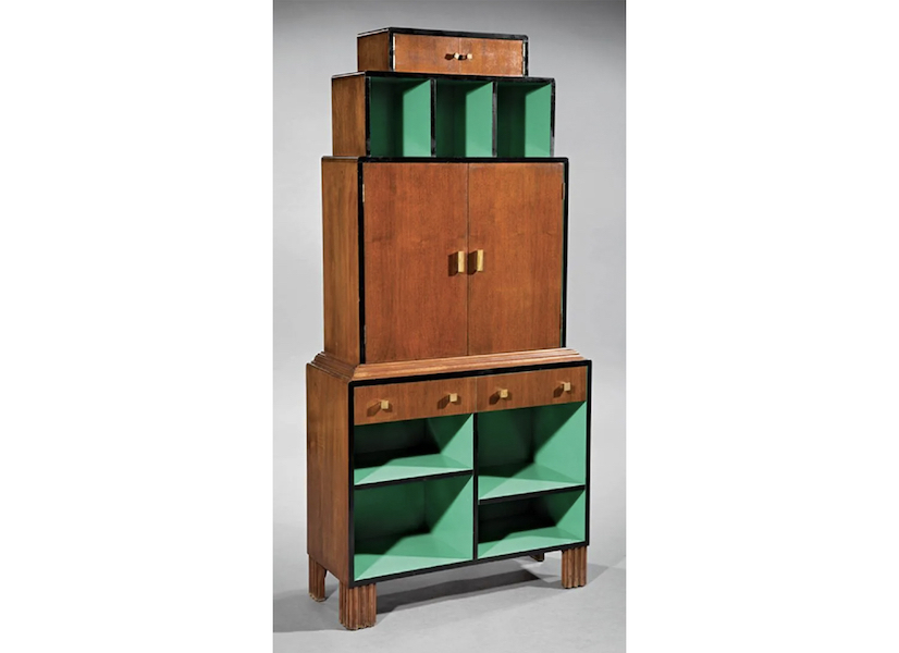This Paul Frankl mahogany and lacquered wood bookcase achieved $18,000 plus the buyer’s premium in March 2018. Image courtesy of Neal Auction Company and LiveAuctioneers.