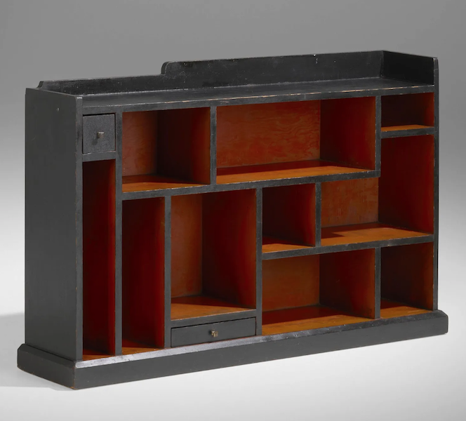 Presaging his Skyscraper line, a circa-1925 bookcase designed by Paul T. Frankl from his cabin in Bearsville, N.Y., made $30,000 plus the buyer’s premium in June 2023 at Wright. Image courtesy of Wright and LiveAuctioneers.