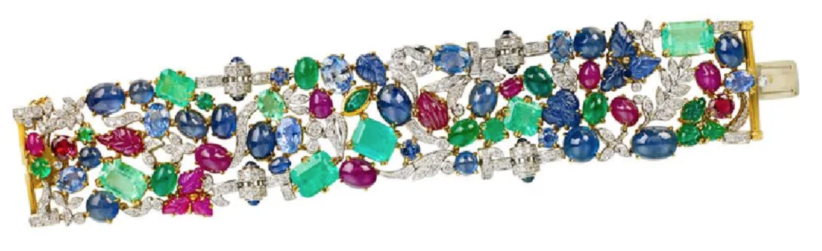 A Seaman Schepps multi-gem and diamond Garden bracelet realized $25,000 plus the buyer’s premium in December 2018. Image courtesy of Rago Arts and Auction Center and LiveAuctioneers.