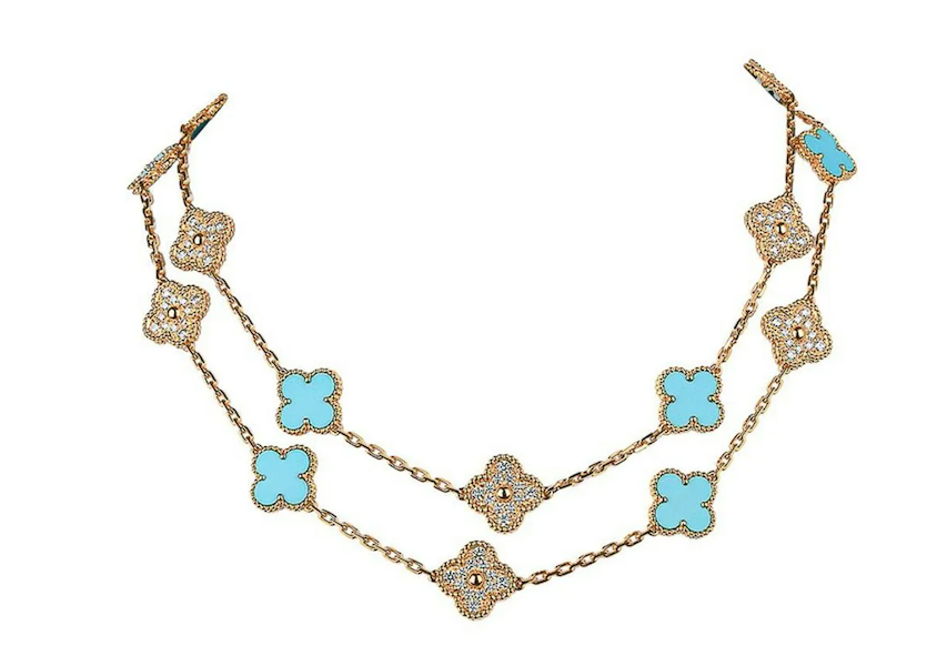 This Van Cleef & Arpels limited edition Alhambra necklace set with turquoise and diamond clovers realized $170,000 plus the buyer’s premium in November 2021. Image courtesy of GWS Auctions Inc. and LiveAuctioneers.