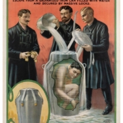 1908 Harry Houdini poster showing him performing his Milk Can Escape, which hammered for $150,000 and sold for a record $180,000 with buyer’s premium at Potter & Potter.