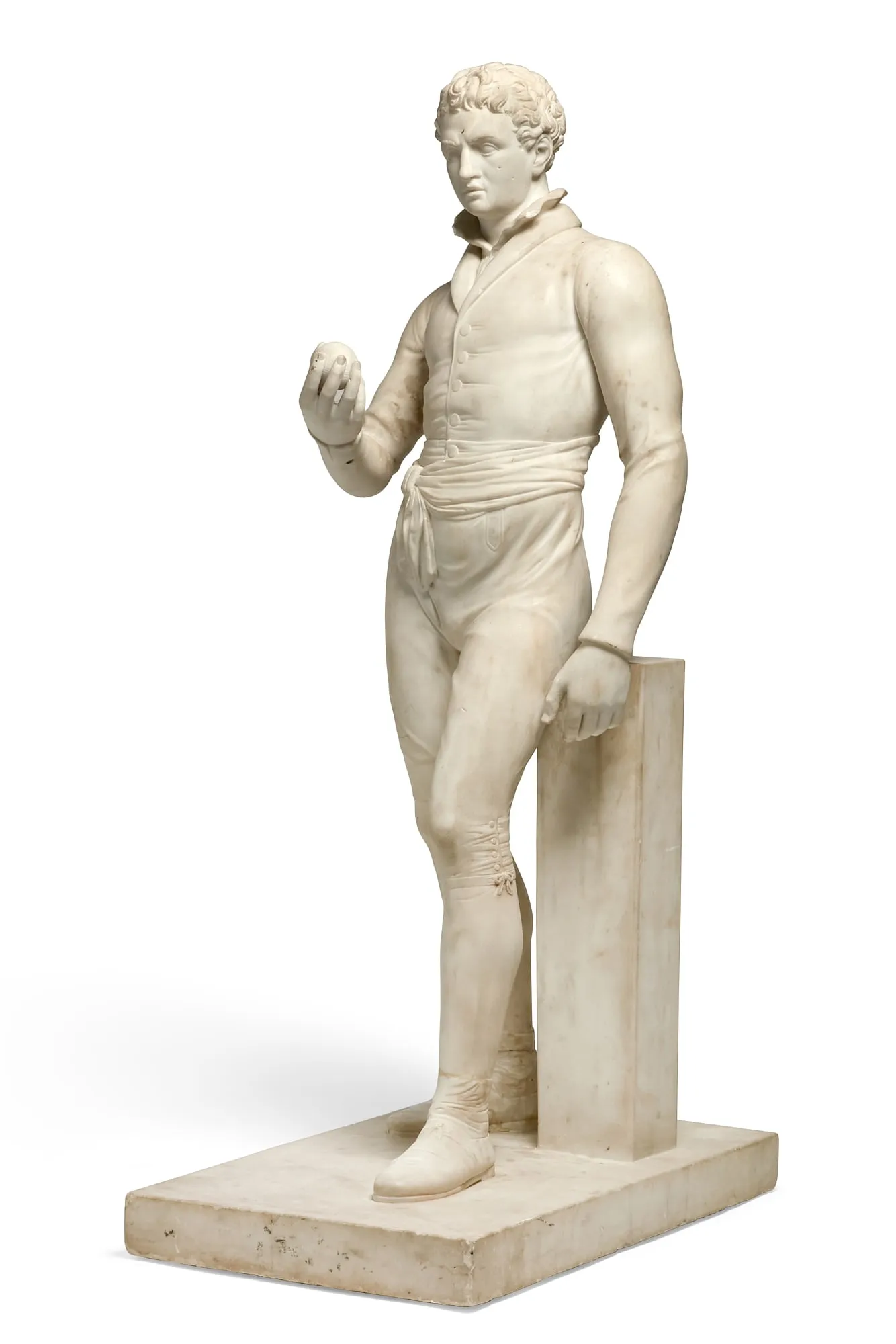 Early marble statue of a cricket bowler scored at Andrew Jones