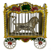 Silver circus lion and parade wagon by Gene Moore for Tiffany & Co., which hammered for $8,000 and sold for $10,240 with buyer’s premium at Hill Auction Gallery.