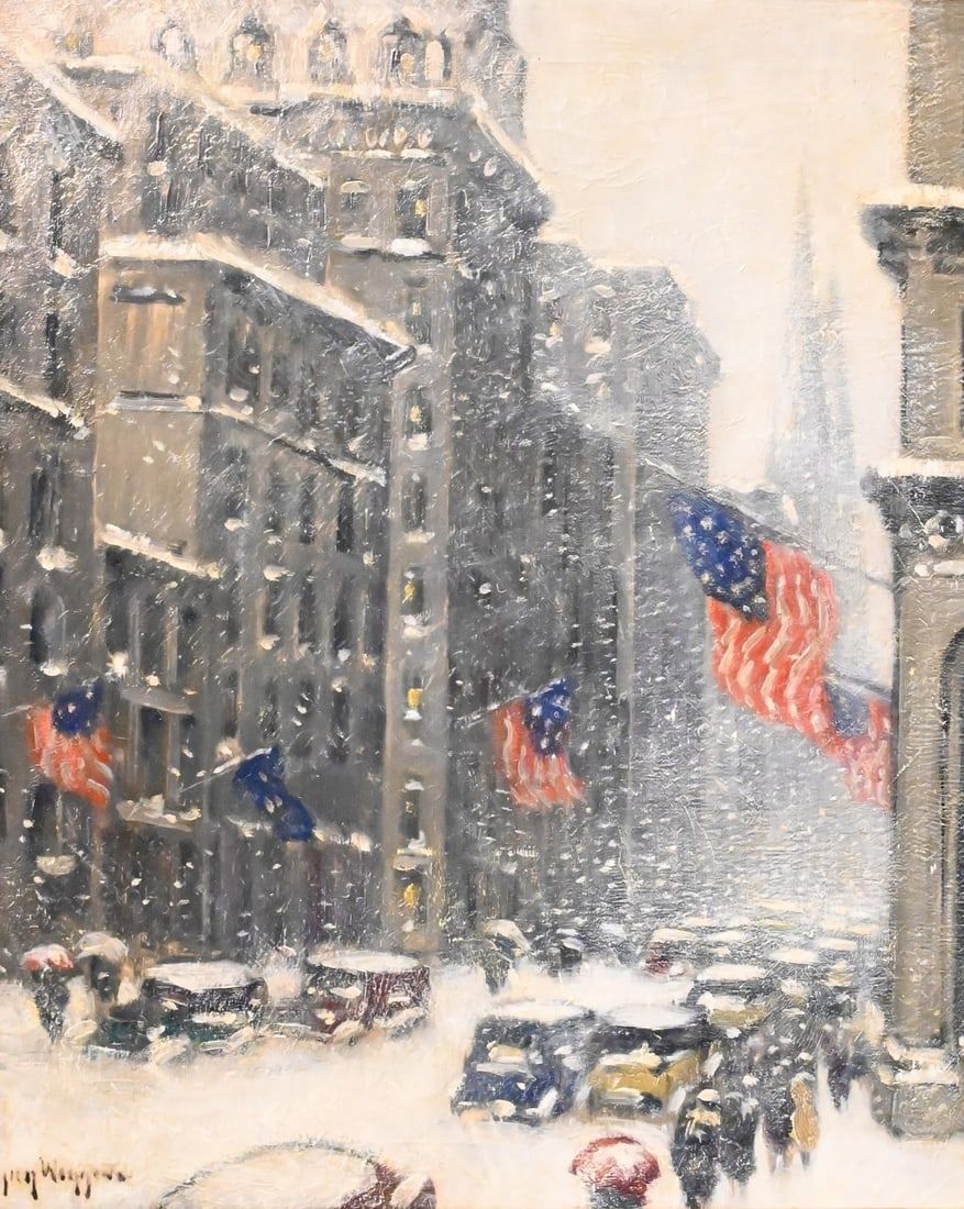 Guy Carleton Wiggins, ‘5th Avenue Winter Storm,’ estimated at $30,000-$50,000 at Nadeau’s Auction Gallery.