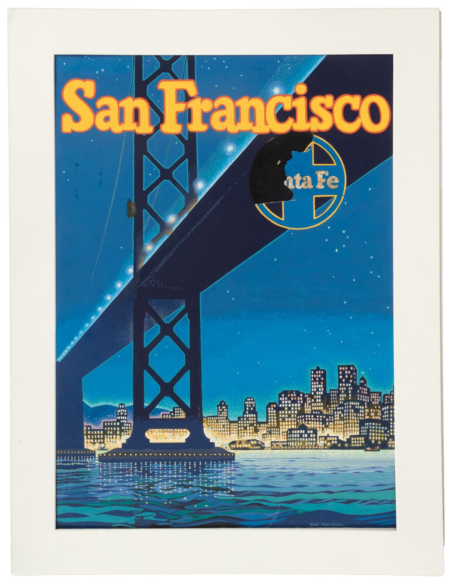 Circa-1950 study for an ATSF San Francisco poster by Don Louis Perceval, estimated at $3,000-$5,000 at PBA Galleries.