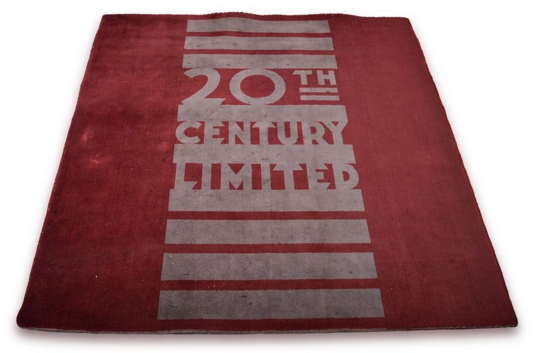 Section of 20th Century Limited train red carpet, estimated at $2,500-$3,500 at Rail & Road Auctions.