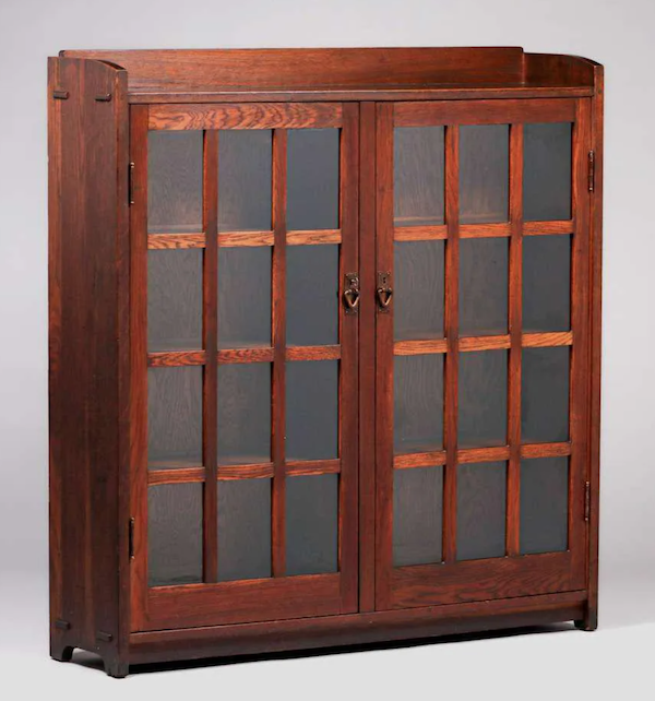 A circa-1912 two-door Gustav Stickley bookcase, model #718, realized $8,000 plus the buyer’s premium in March 2022. Image courtesy of California Historical Design and LiveAuctioneers.