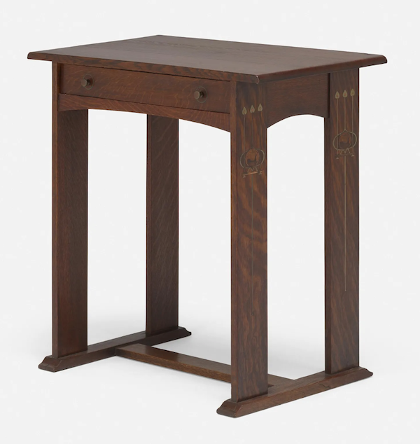 A Harvey Ellis writing table for Stickley sold for $35,000 plus the buyer’s premium in December 2022. Image courtesy of Toomey & Co. Auctioneers and LiveAuctioneers