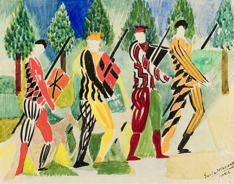 A 1928 gouache by Sonia Delaunay, ‘Projet de décor,’ earned CHF22,000 ($25,345) plus the buyer’s premium in December 2021. Image courtesy of Piguet Hotel des Ventes and LiveAuctioneers.