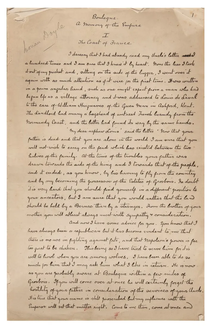 Arthur Conan Doyle's autograph manuscript of the novel 'Uncle Bernac,' which sold for $42,500 at Potter & Potter.