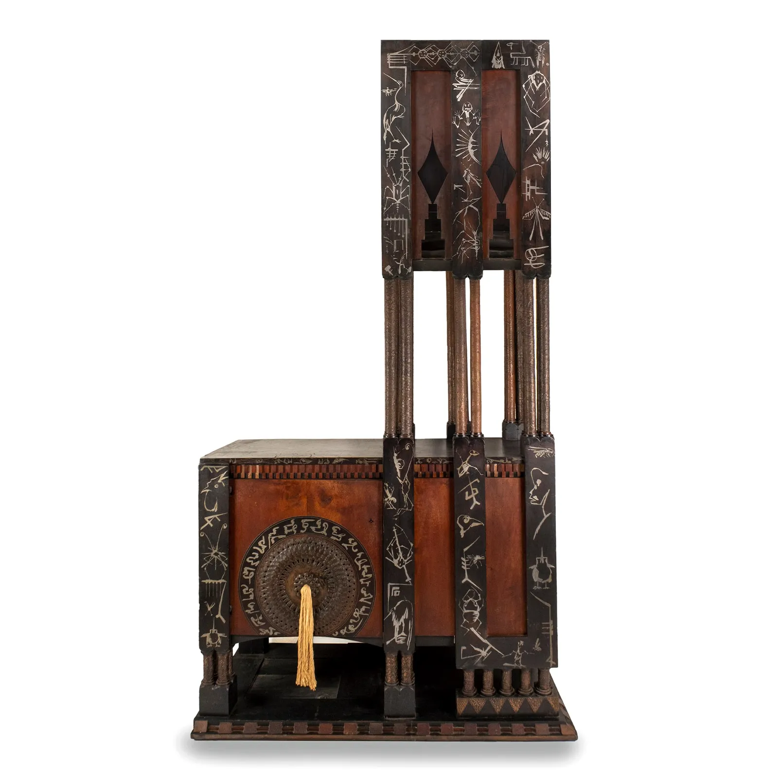 Two-piece ebonized cabinet by Carlo Bugatti, which sold for €15,000 ($16,240, or $21,110 with buyer’s premium) at Bolli & Romiti.