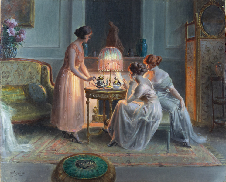 Delphin Enjoulras (1857-1951), ‘The Tea Party,’ oil on canvas. Signed, 23½ by 28½in., £15,000 from Cambridge Fine Art