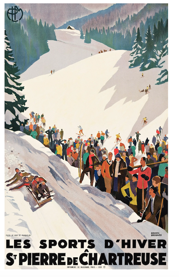 ‘Les Sports D’Hiver /St Pierre De Chartreuse,’ a 1930 poster by Roger Broders, took $14,000 plus the buyer’s premium in March 2023. Image courtesy of Swann Auction Galleries and LiveAuctioneers.