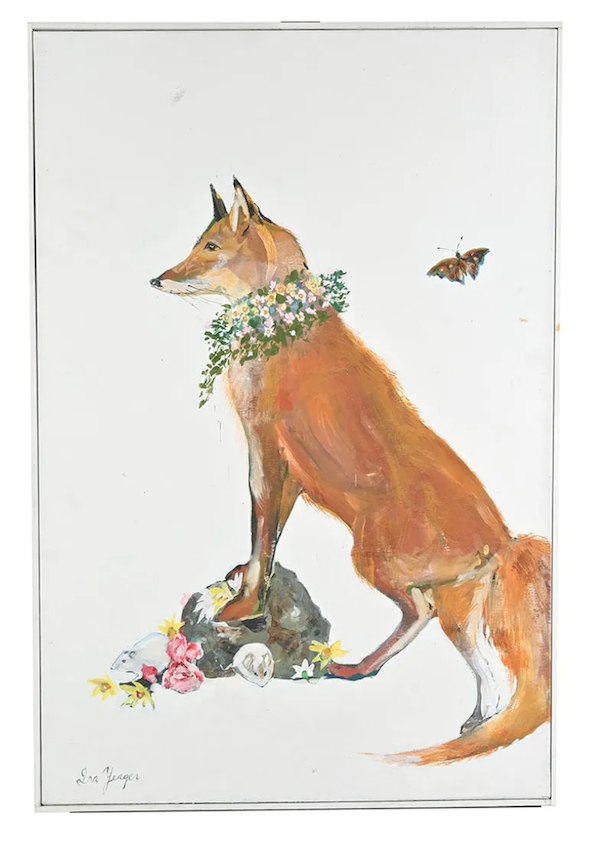 A standout among Ira Yeager’s smaller-scale works is ‘Fox in Floral Garland,’ which made $4,500 in November 2023. Image courtesy of Michaan's Auctions and LiveAuctioneers.