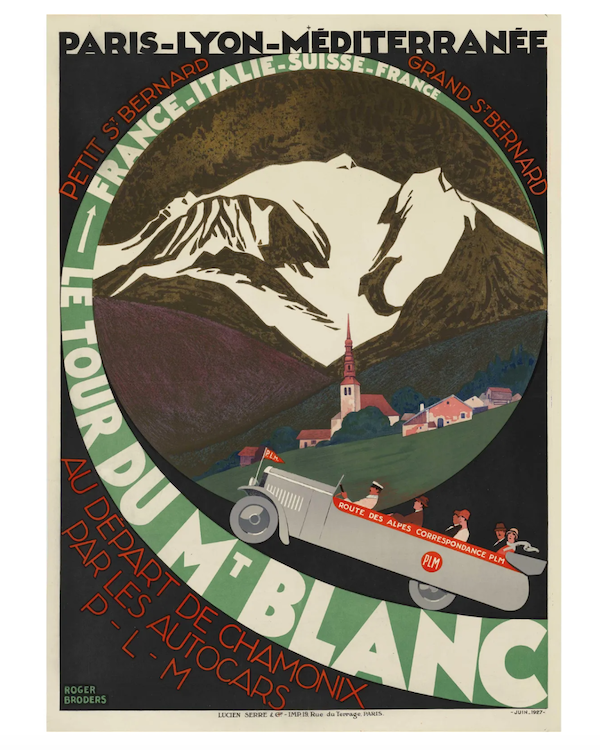 Roger Broders’ 1927 poster ‘Le Tour du Mont Blanc’ earned £8,500 ($10,800) plus the buyer’s premium in January 2021. Image courtesy of Lyon & Turnbull and LiveAuctioneers.