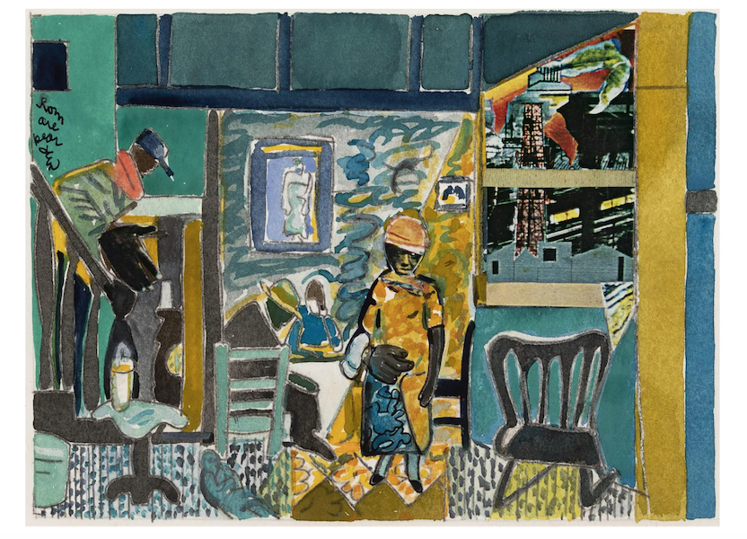 Romare Bearden’s ‘Pittsburgh,’ a 1978 watercolor and collage, brought $55,000 plus the buyer’s premium in February 2021. Image courtesy of Black Art Auction and LiveAuctioneers.