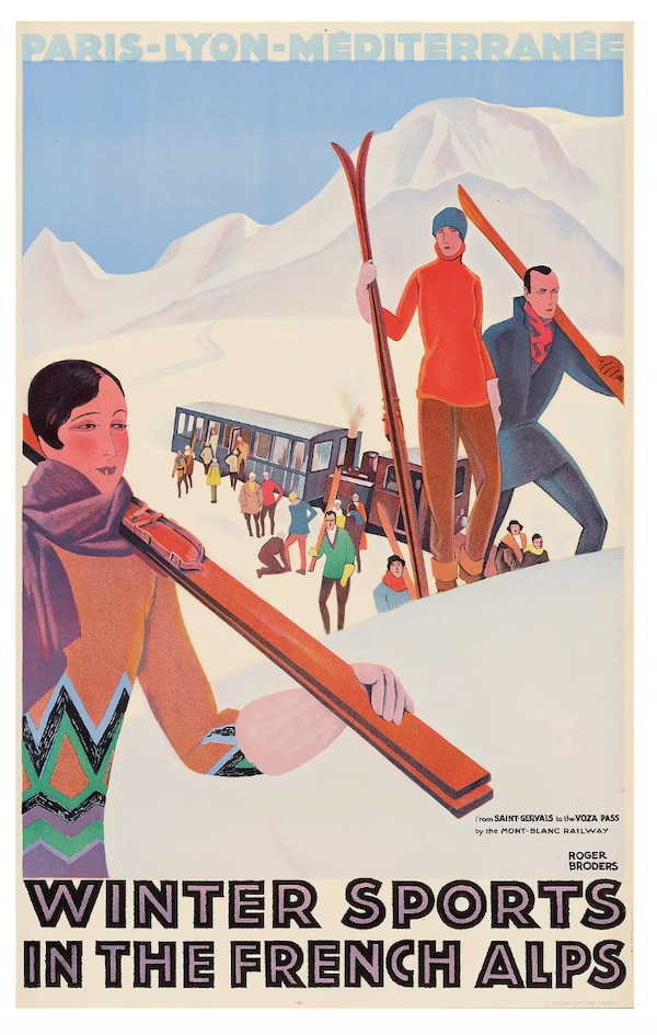 Roger Broders’ 1929 poster ‘Winter Sports in the French Alps’ achieved £6,000 ($7,620) plus the buyer’s premium in January 2024. Image courtesy of Lyon & Turnbull and LiveAuctioneers.