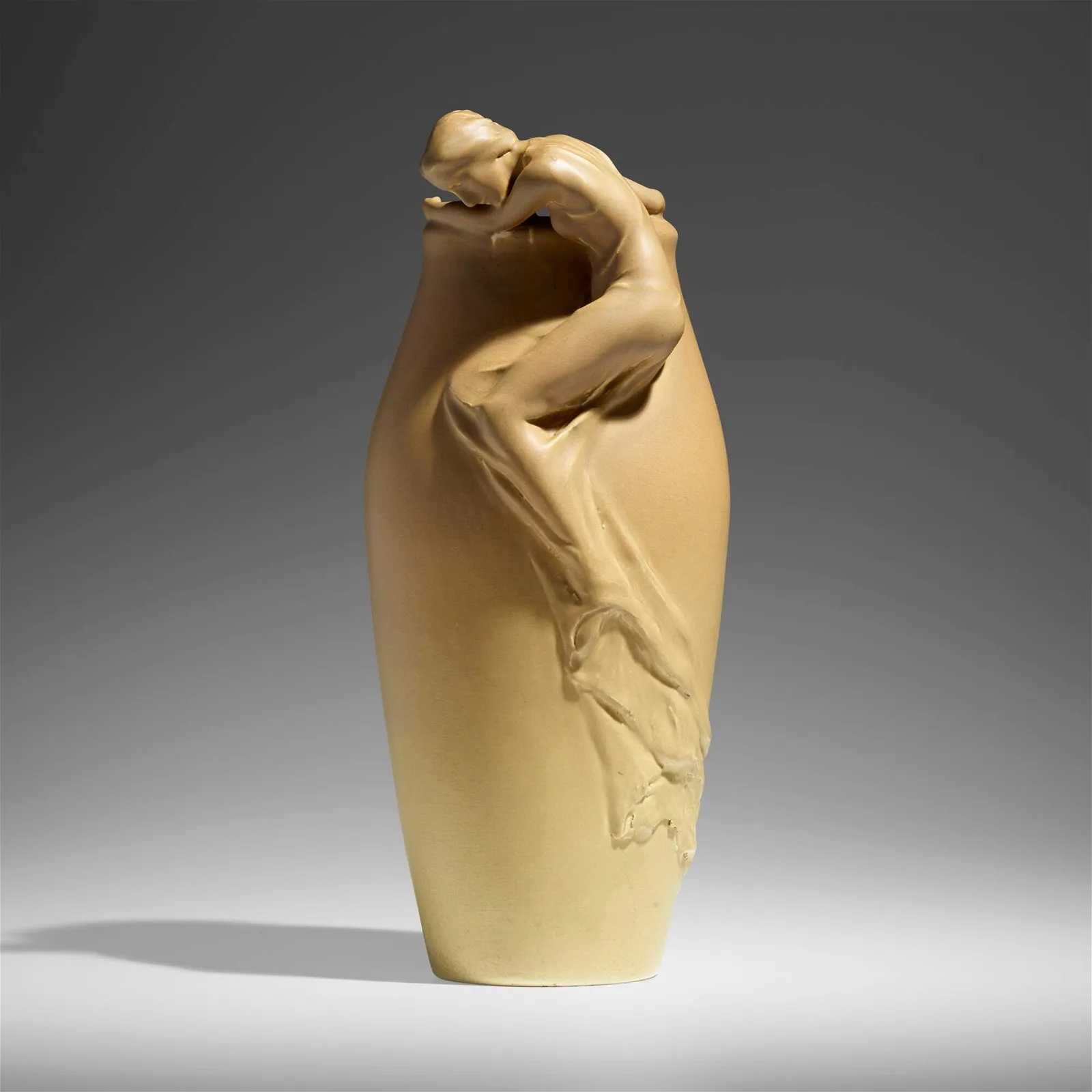 1901 Anna Marie Valentien for Rookwood Pottery large modeled matte figural vase, which sold for $34,060 with buyer’s premium at Rago.