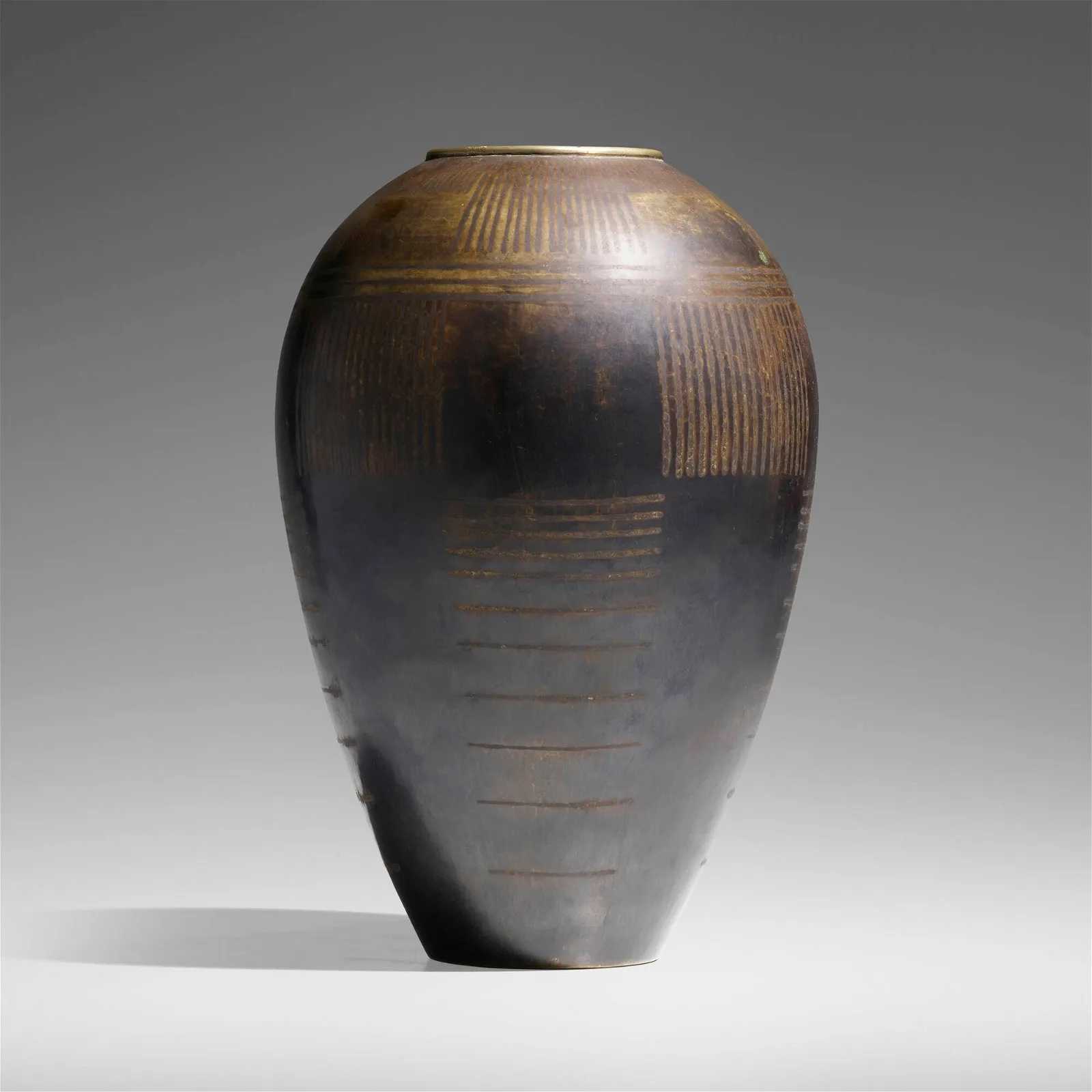 Circa-1920 Dinanderie vase by Jean Dunand, which sold for $27,510 with buyer’s premium at Rago.
