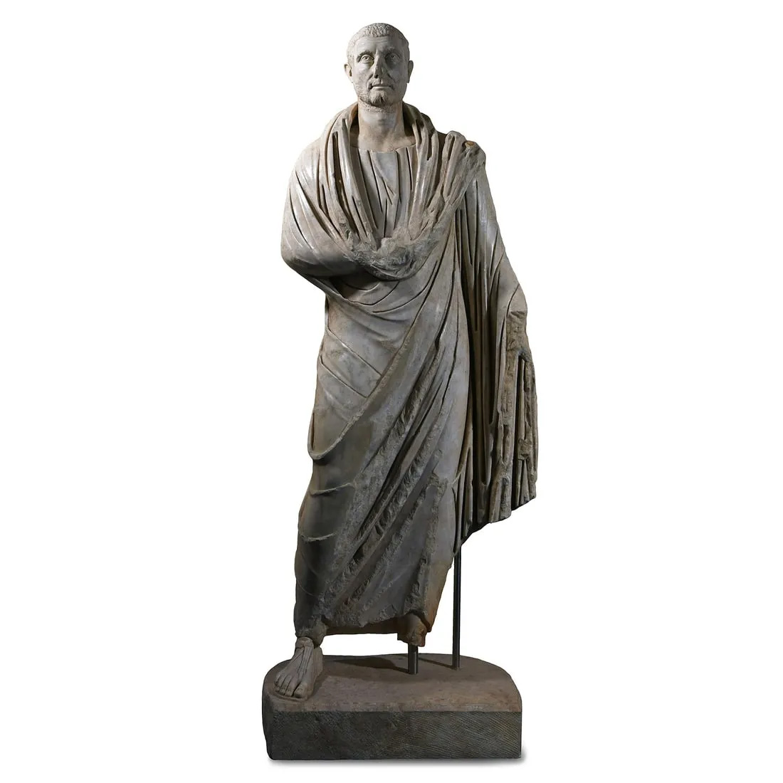 Life-size Roman marble statue of a magistrate, dating from the late 3rd or early 4th century, estimated at £200,000-£300,000 ($251,350-$377,025) at Timeline Auctions.