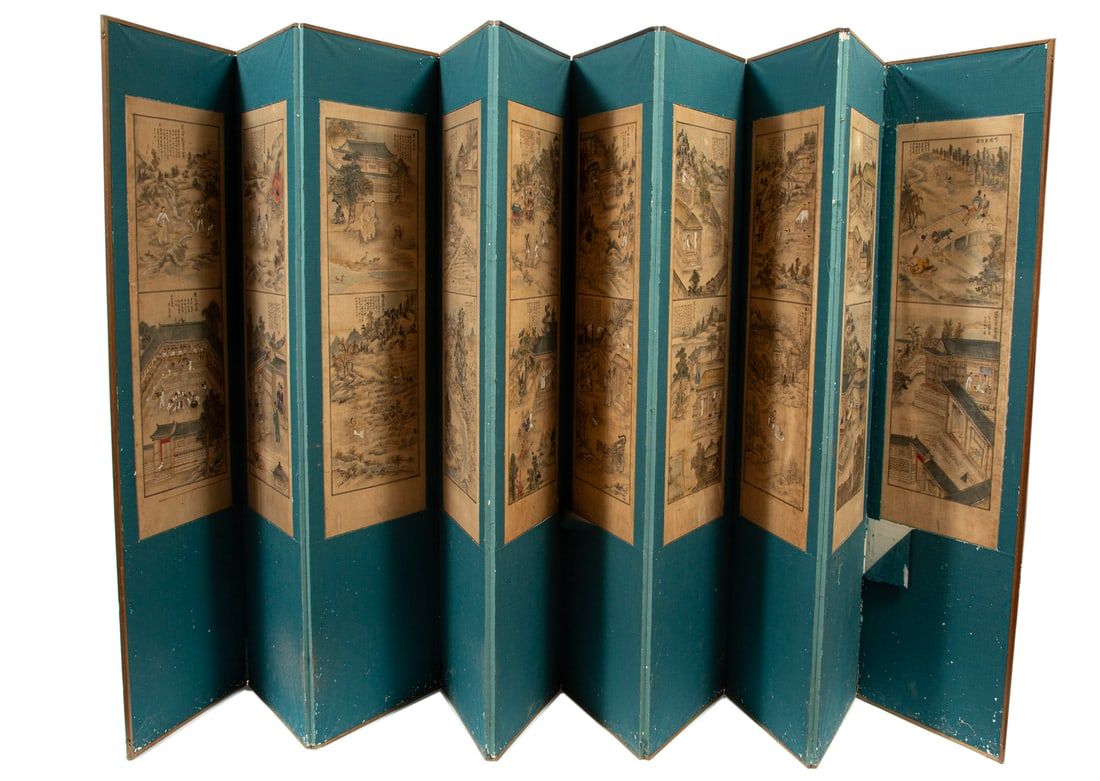 Korean 10-panel folding screen depicting episodes from the Five Confucian Virtues, which hammered for $90,000 and sold for $117,000 at Neal Auction Company.