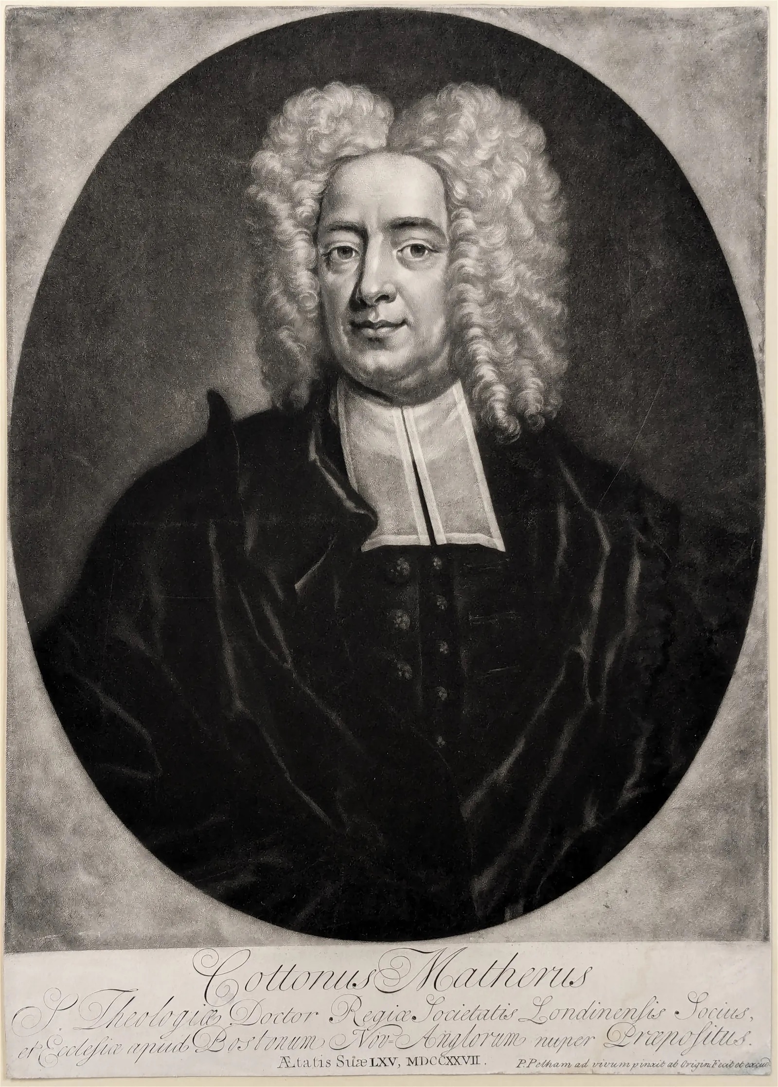 Peter Pelham, 'Cotton Mather', which sold for $4,200 ($5,334 with buyer's premium) at Tremont.
